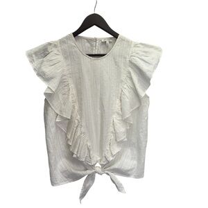 Ella Moss White Ruffle Tie-Front Blouse Size L